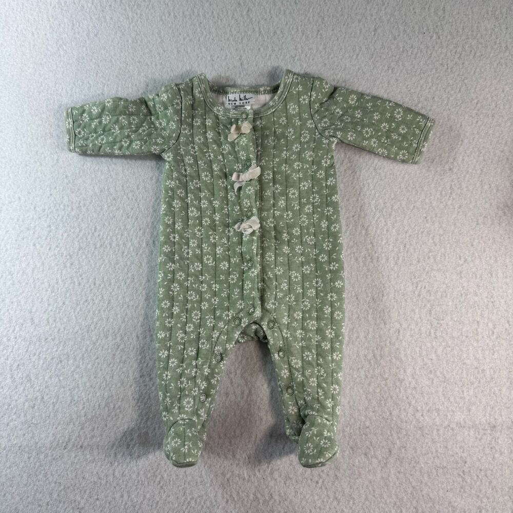 Nicole Miller 0-3M lot of 2 Green One Piece Floral Footie with White Bows Spring - Picture 12 of 16
